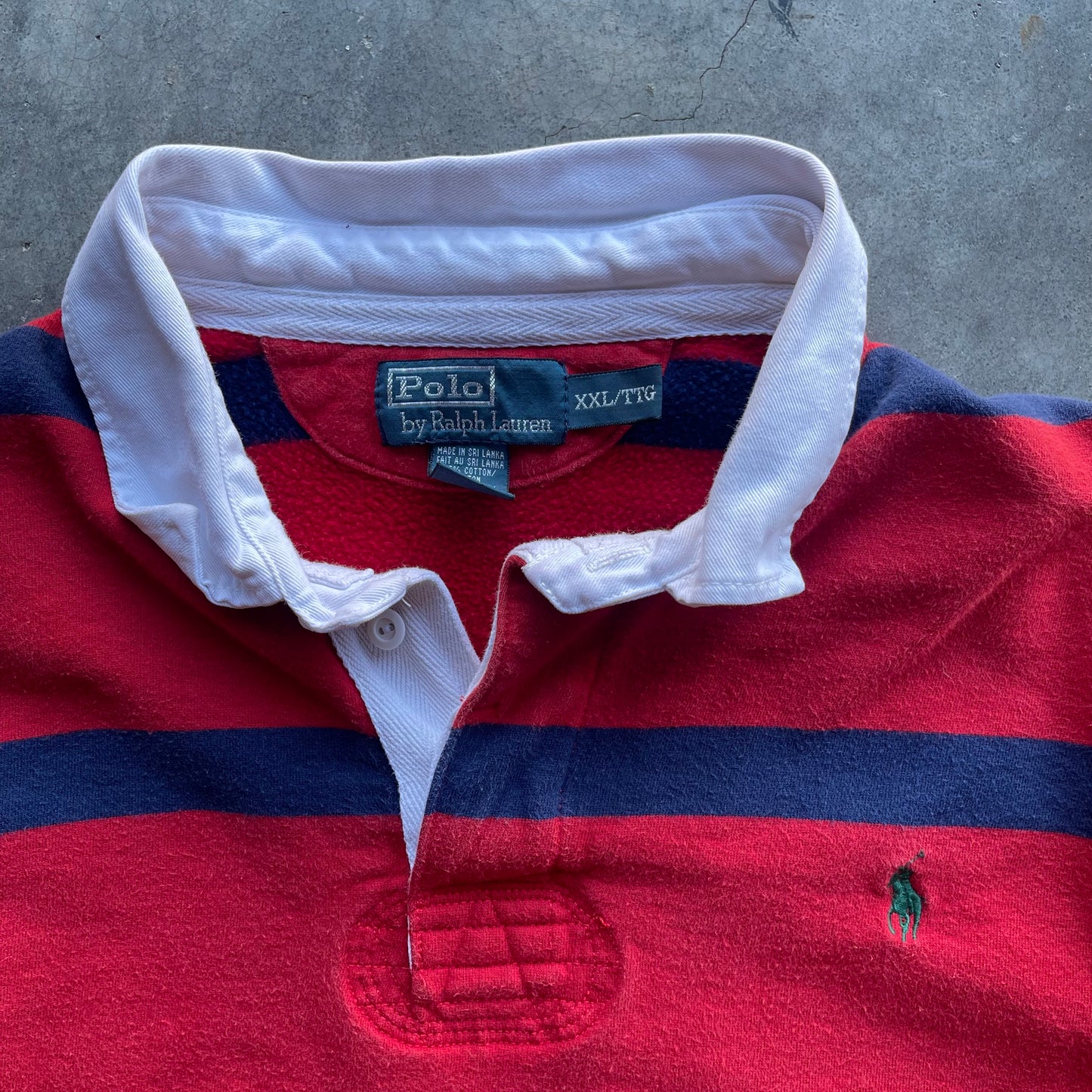 (2XL) Vintage Polo Ralph Lauren Red Striped Rugby Long Sleeve