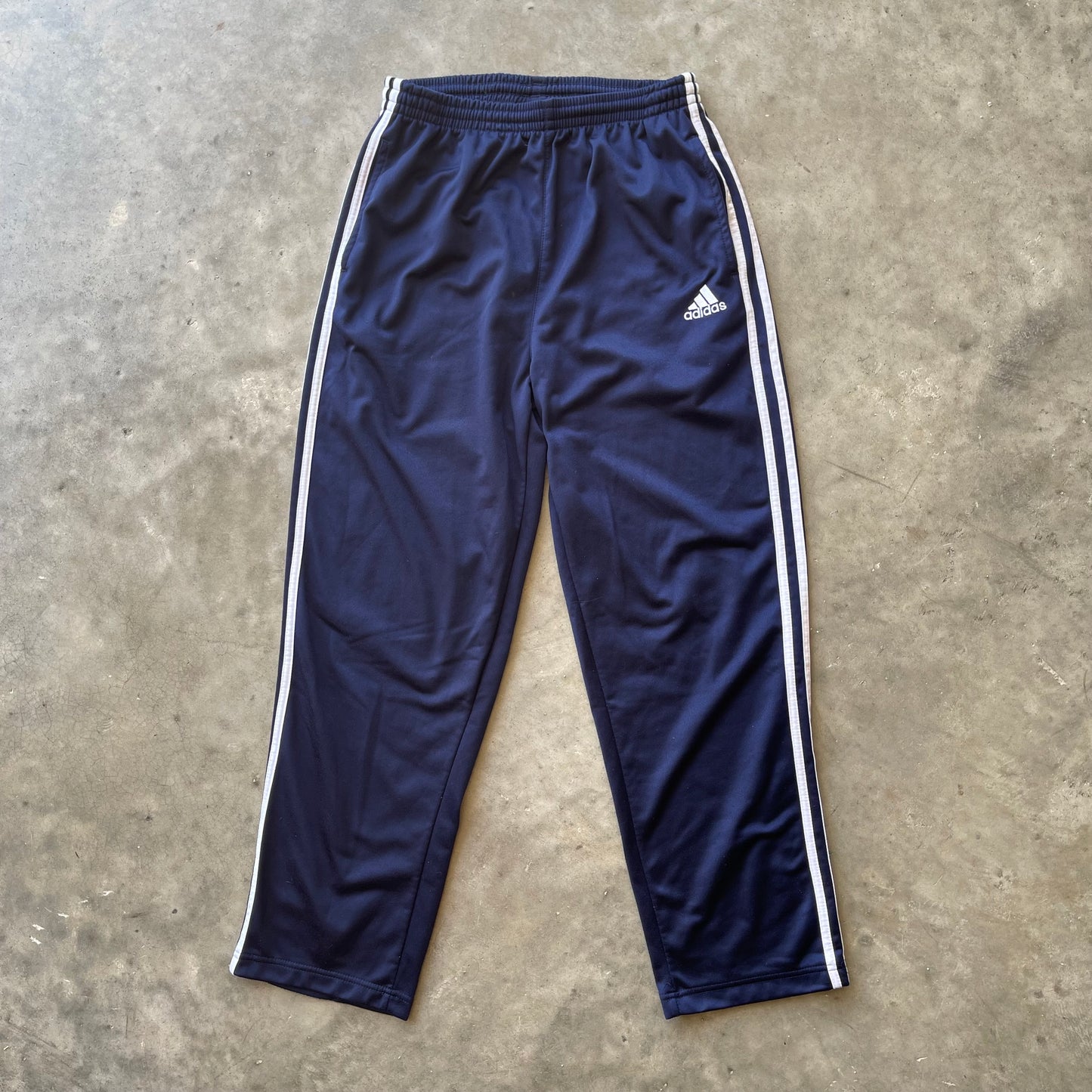 (M) 90s Adidas Navy Straight Leg Silk Polyester Track Pants
