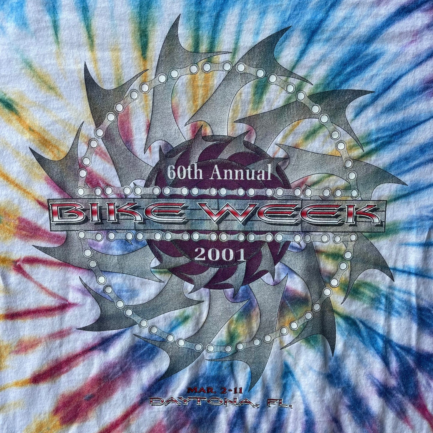 (XL) ‘01 Bike Week Tie-Dye Blade Spiral Graphic Tee