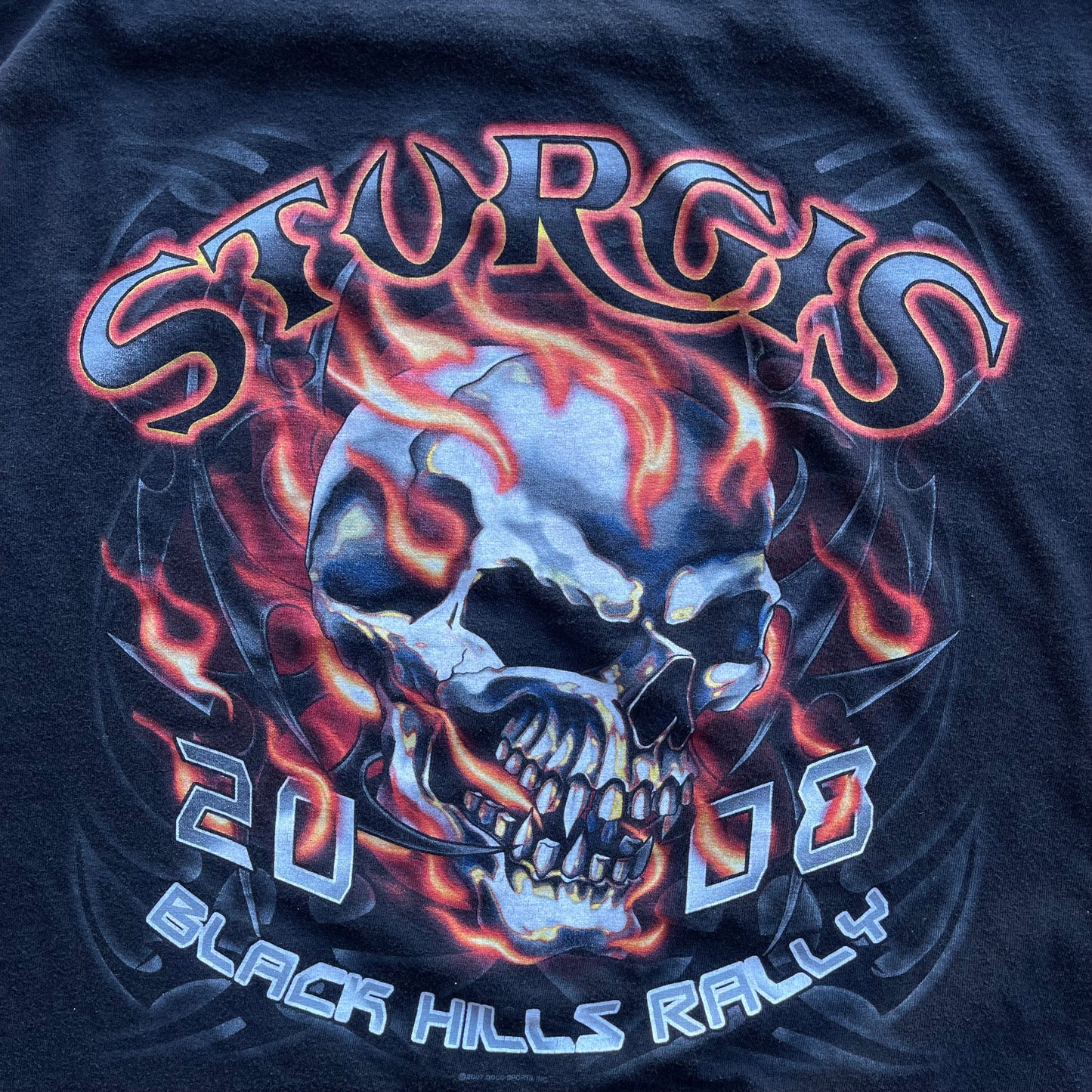 (2XL) '08 Sturgis Black Hills Rally Flaming Skull Tee