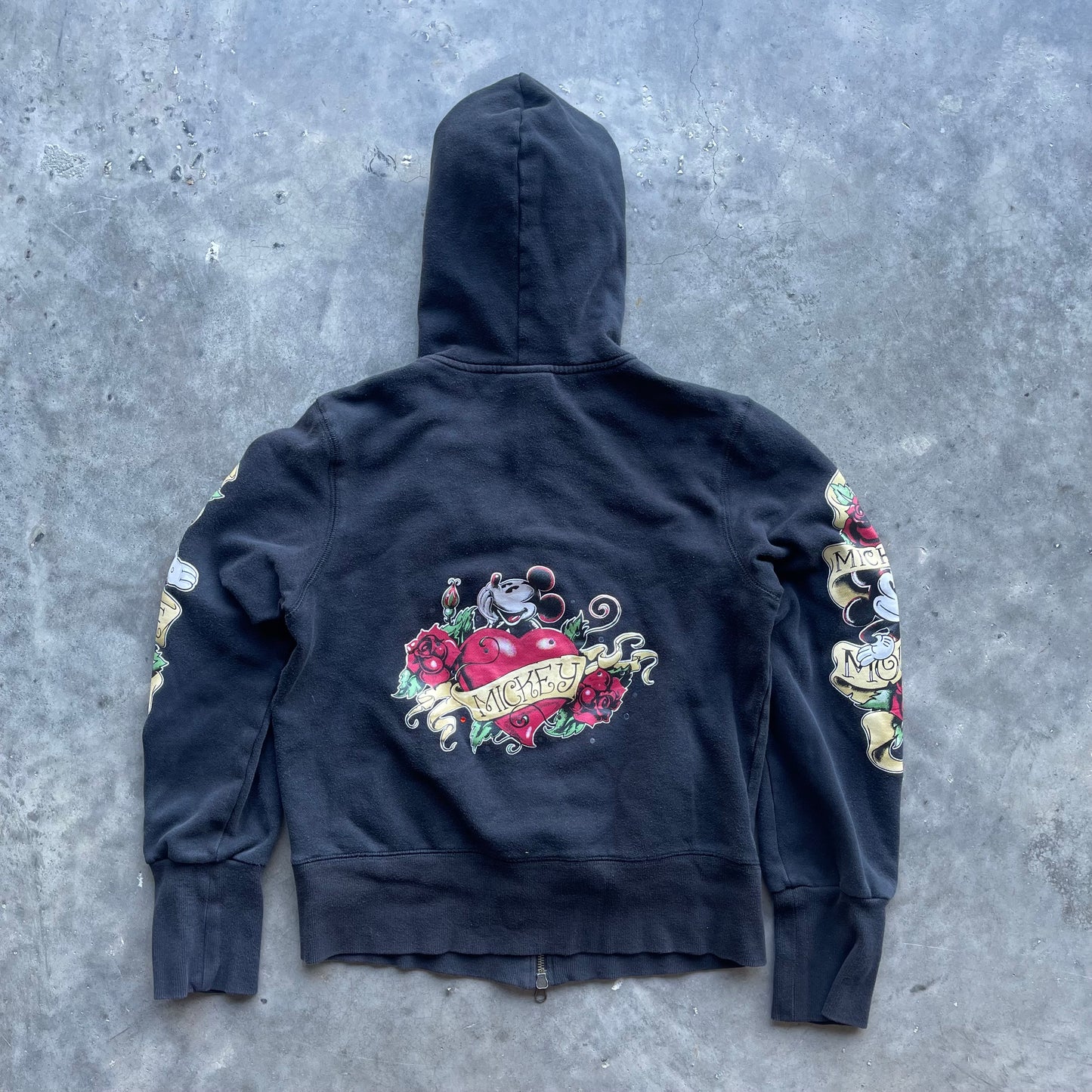 (S) Vintage Disney Mickey Mouse Roses Full Zip Hoodie
