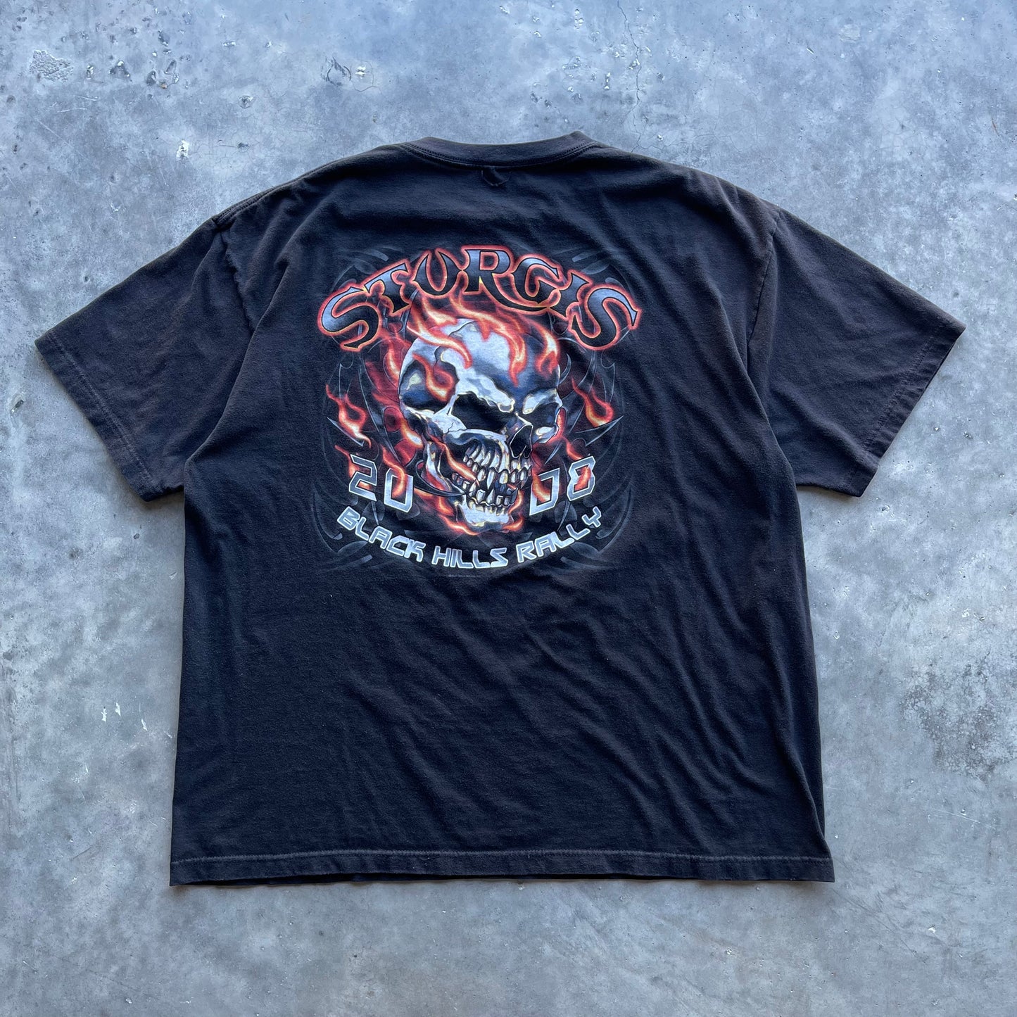 (2XL) '08 Sturgis Black Hills Rally Flaming Skull Tee