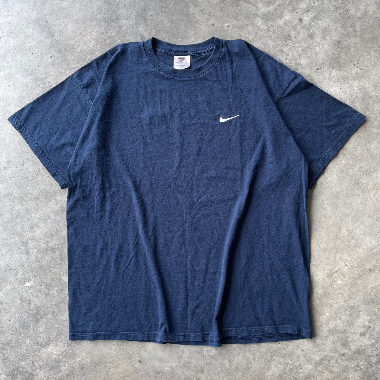 (2XL) 90s Nike Embroidered Swoosh Navy Blue Tee