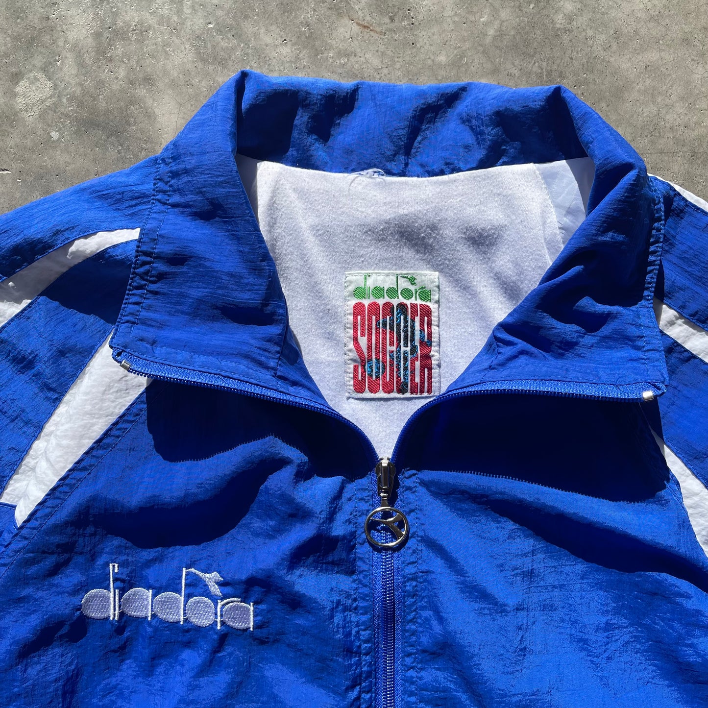 (L/XL) 90s Diadora Blue Soccer Windbreaker Jacket