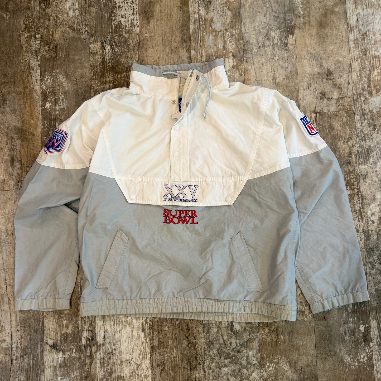 (L/XL) Vintage 1991 Super Bowl XXV Apex One Pullover Jacket