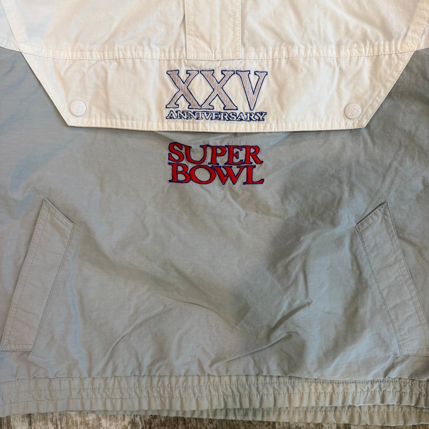 (L/XL) Vintage 1991 Super Bowl XXV Apex One Pullover Jacket