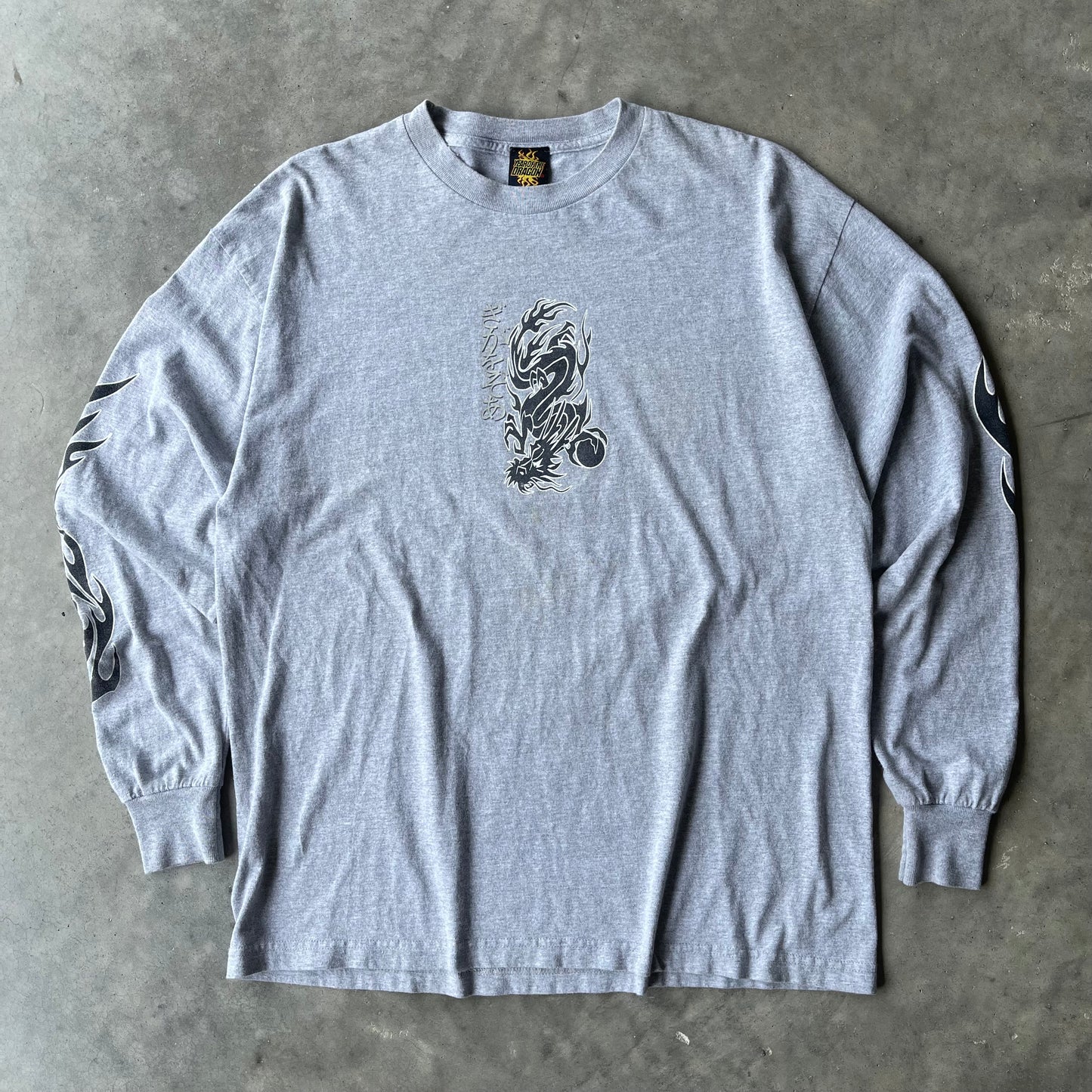 (L) Y2K Chinese Dragon Flames Long Sleeve Tee