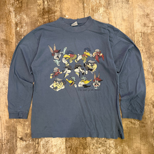 (L) Vintage 1999 Looney Tunes Gangsters "Talk of the Town" Long Sleeve Shirt