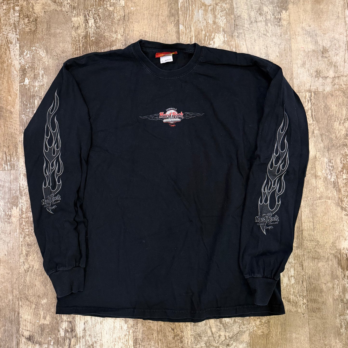 (L/XL) 2000s Hard Rock Casino Tampa Biker Long Sleeve Flames Shirt
