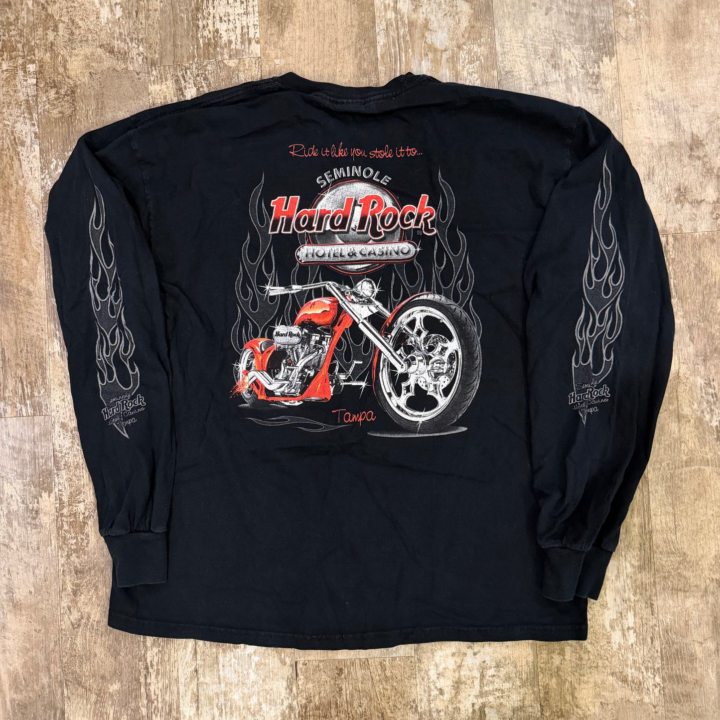 (L/XL) 2000s Hard Rock Casino Tampa Biker Long Sleeve Flames Shirt