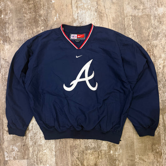 (M/L) Vintage 90s Nike Atlanta Braves Center Swoosh Pullover windbreaker