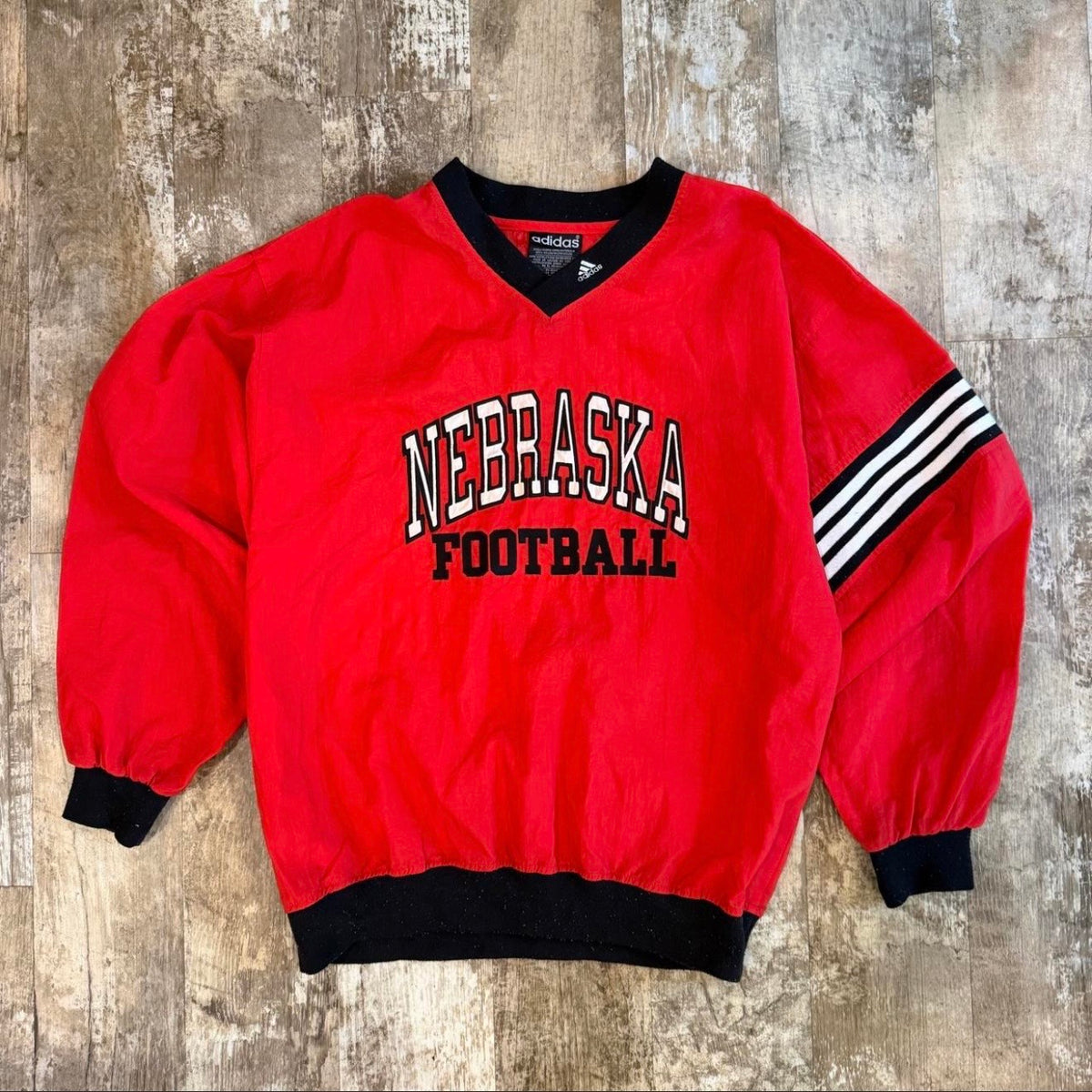 (L) Vintage 1990s Adidas Nebraska Football Pullover Windbreaker