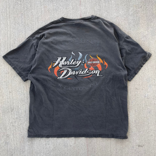 (M/L) 00s Harley Davidson 'Fat Boy' Chopper Flames Tee
