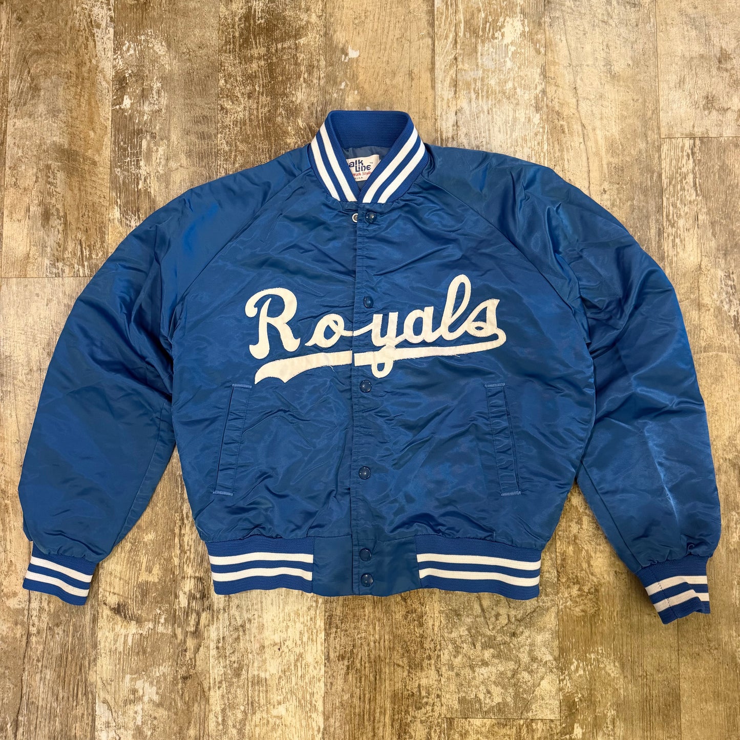 (S) 1980s Chalk Line KC Royals MLB Satin Bomber Jacket