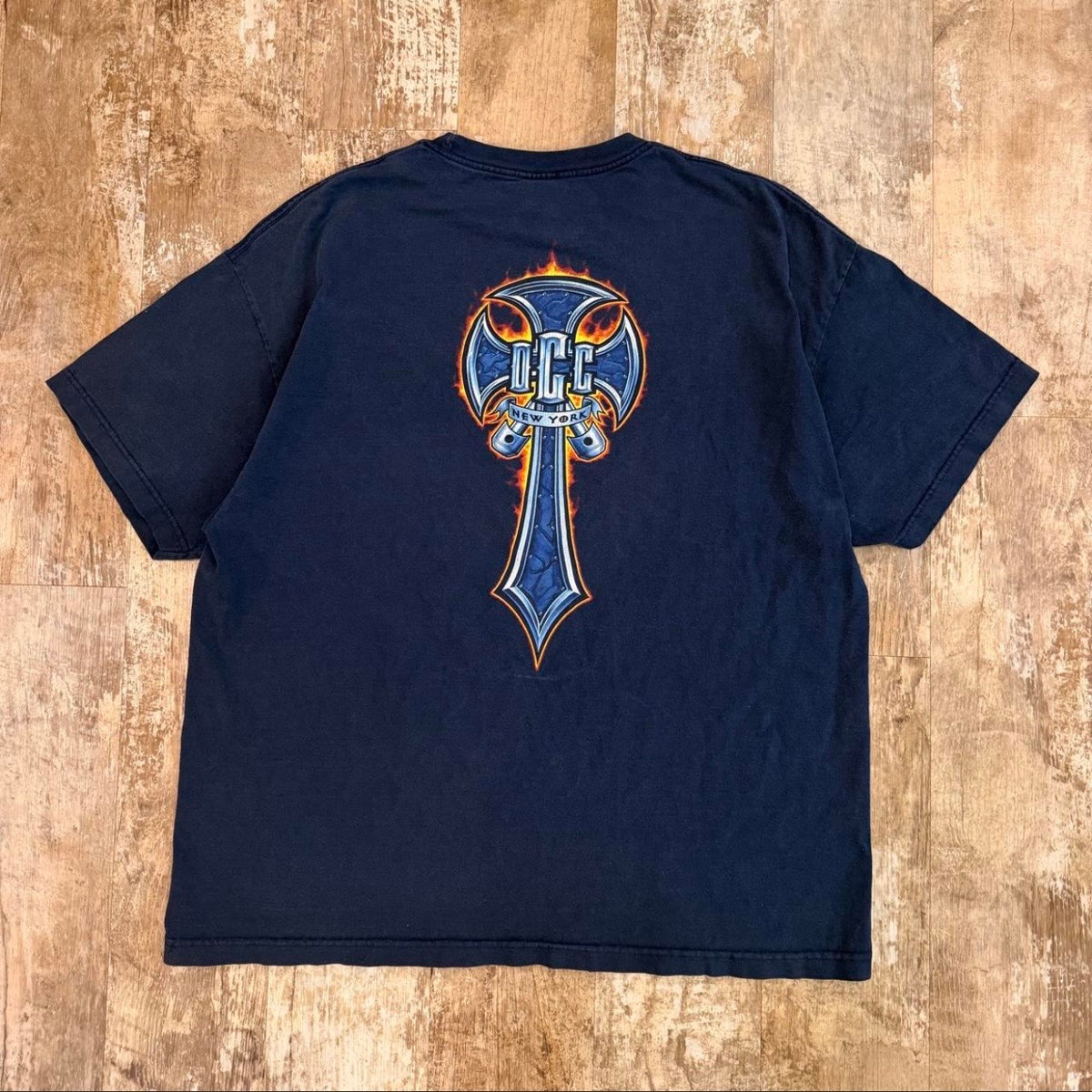 (2XL) Vintage 2000s Orange County Choppers Flaming Cross Shirt