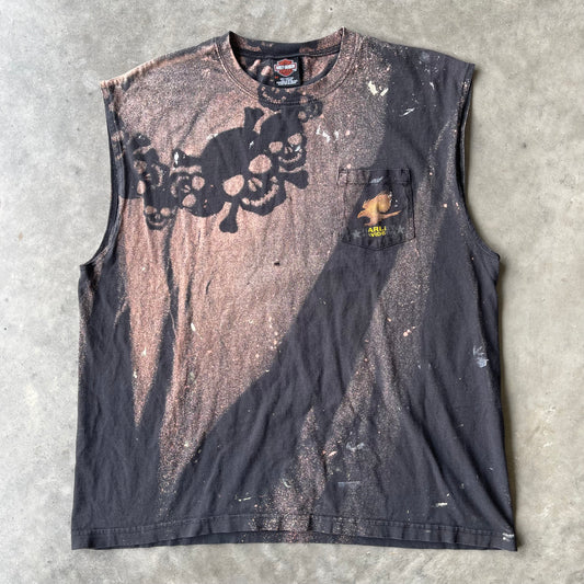 (XL/2XL) 00s Harley Davidson Bleach-Stained Skulls Tank Tee