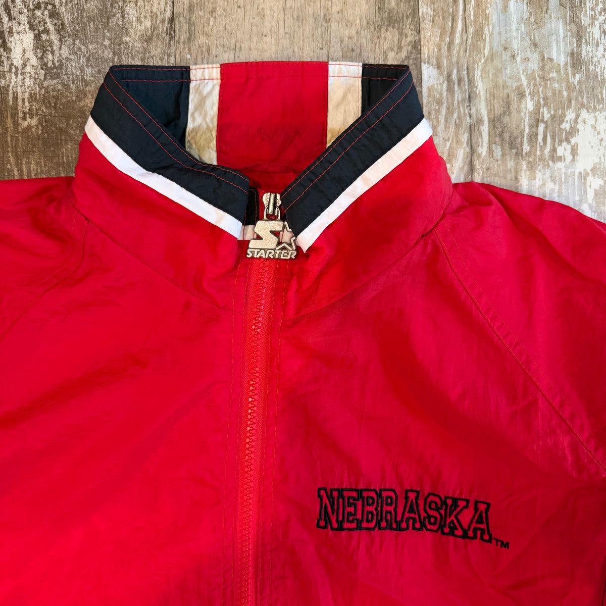 (L) Vintage 90s Starter Nebraska Huskers Red Windbreaker Jacket
