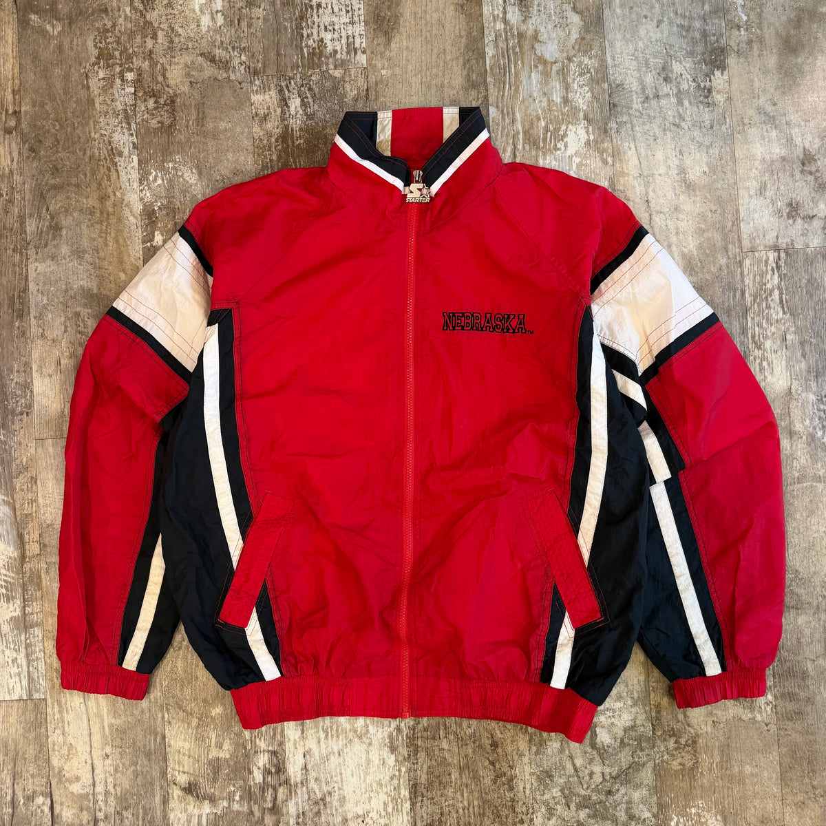 (L) Vintage 90s Starter Nebraska Huskers Red Windbreaker Jacket