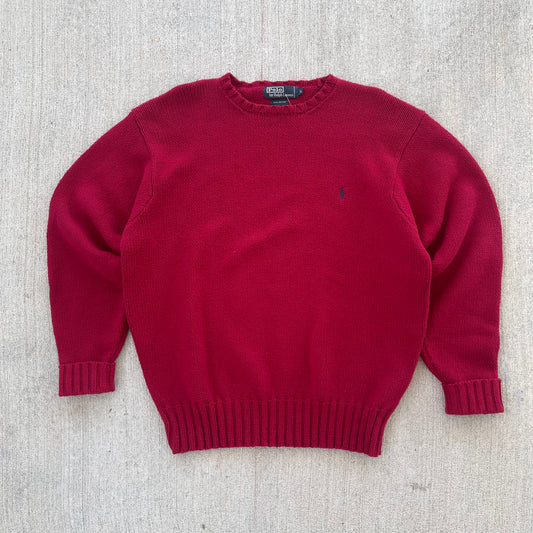 (L) 00s Polo Ralph Lauren Red Knitted Sweater