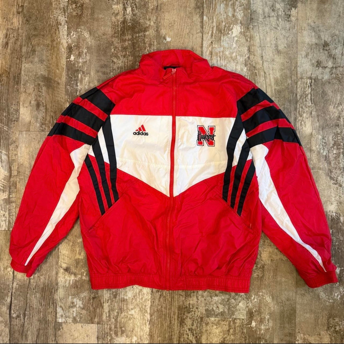 (L) Vintage 90s Adidas Nebraska Huskers Football Windbreaker Jacket