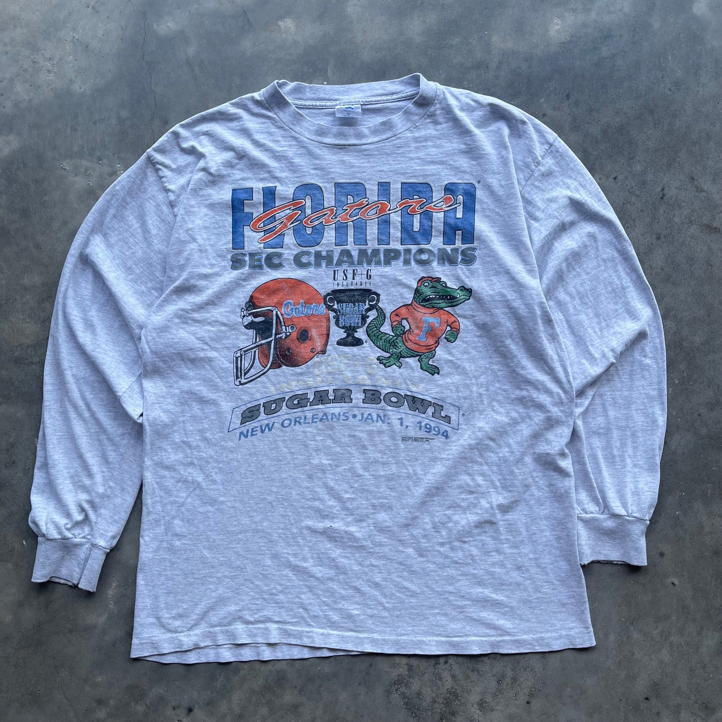 (L/XL) '94 University of Florida Gators Sugar Bowl Champions Long Sleeve Tee