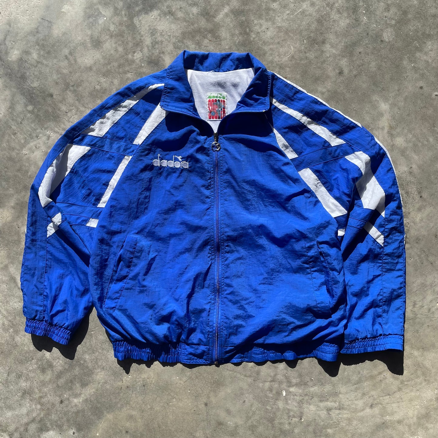 (L/XL) 90s Diadora Blue Soccer Windbreaker Jacket