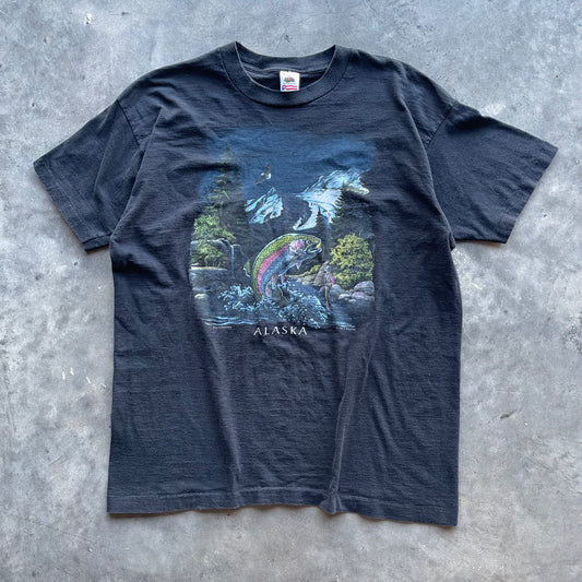 (L/XL) 90s Alaska Nature Fishing Tee
