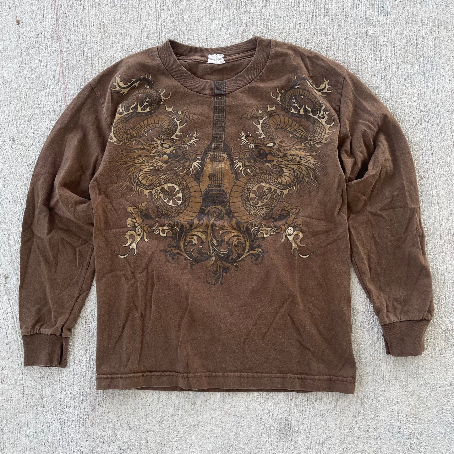 (XS) 00s Dragons and Guitar Long Sleeve Tee