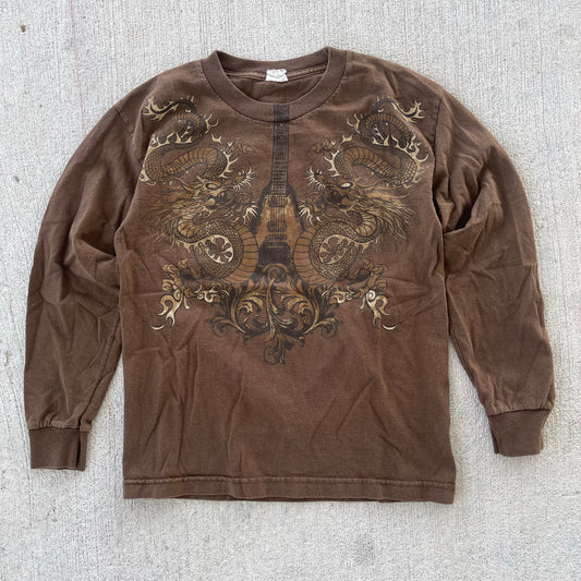 (XS) 00s Dragons and Guitar Long Sleeve Tee