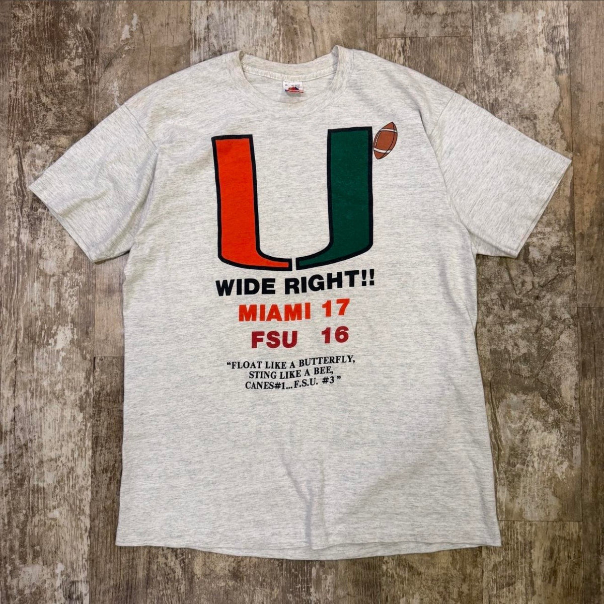(XL) Vintage 90s University of Miami vs FSU College Football “Wide Right!” Tee