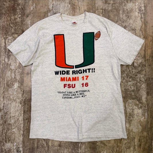 (XL) Vintage 90s University of Miami vs FSU College Football “Wide Right!” Tee